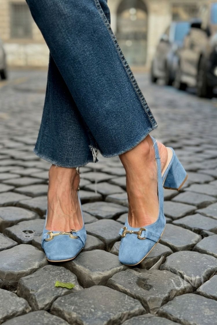 Olive Suede Slingback Bit Detail Block Heels