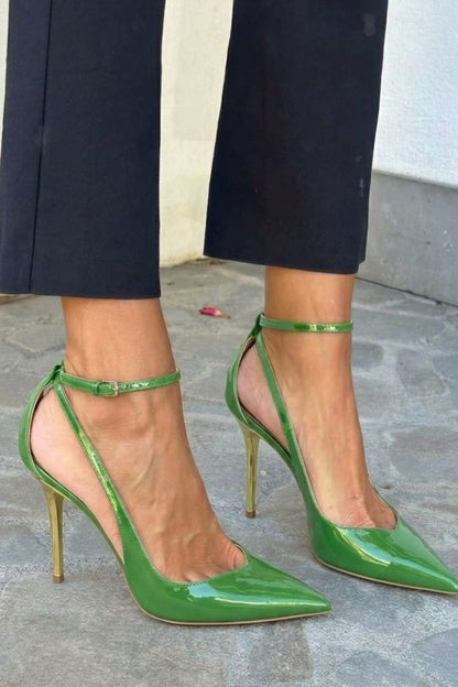 Black Patent Ankle Strap Stiletto Heels