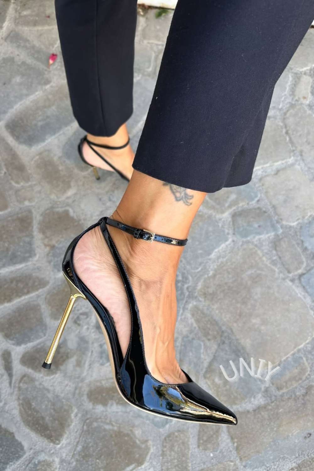 Black Patent Ankle Strap Stiletto Heels
