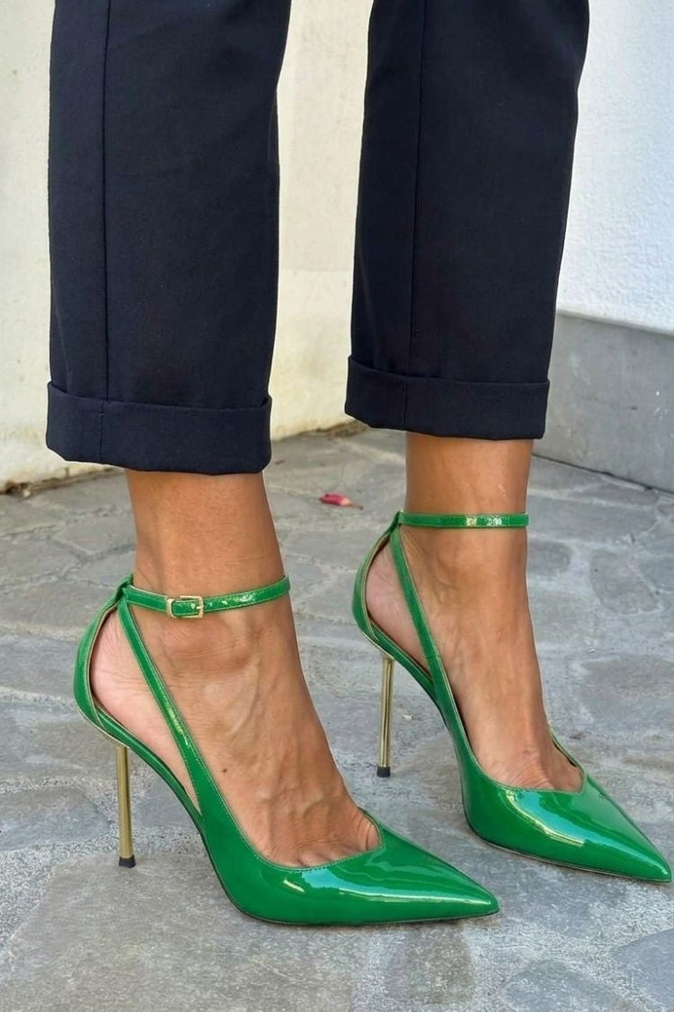 Black Patent Ankle Strap Stiletto Heels