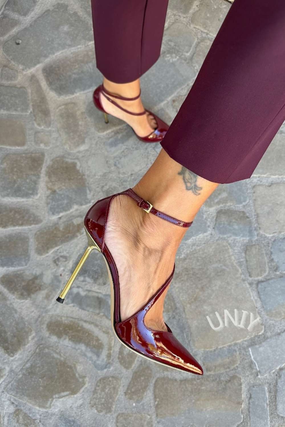 Black Patent Ankle Strap Stiletto Heels