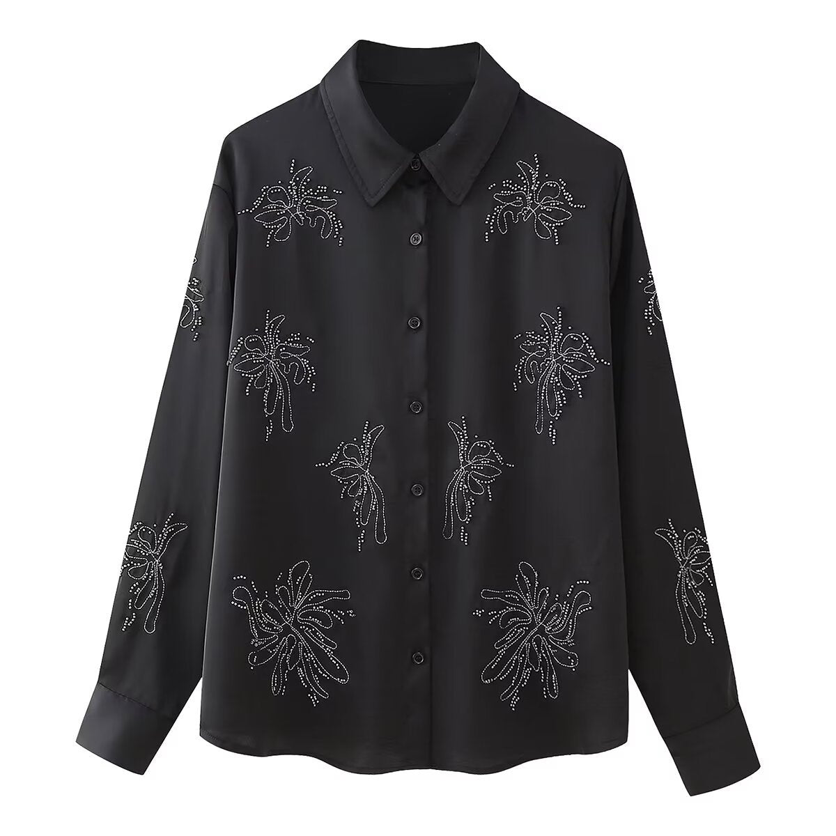 Lapel casual beaded embroidered two-piece set