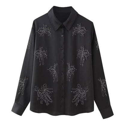 Lapel casual beaded embroidered two-piece set