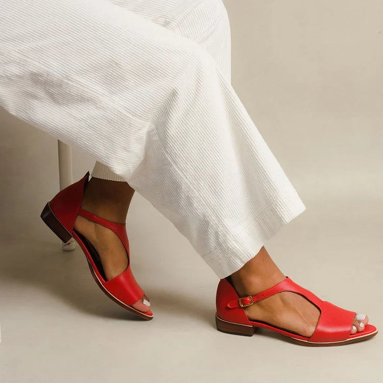 Cutout Pointed Peep-Toe T-Strap Casual Sandals