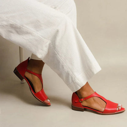 Cutout Pointed Peep-Toe T-Strap Casual Sandals