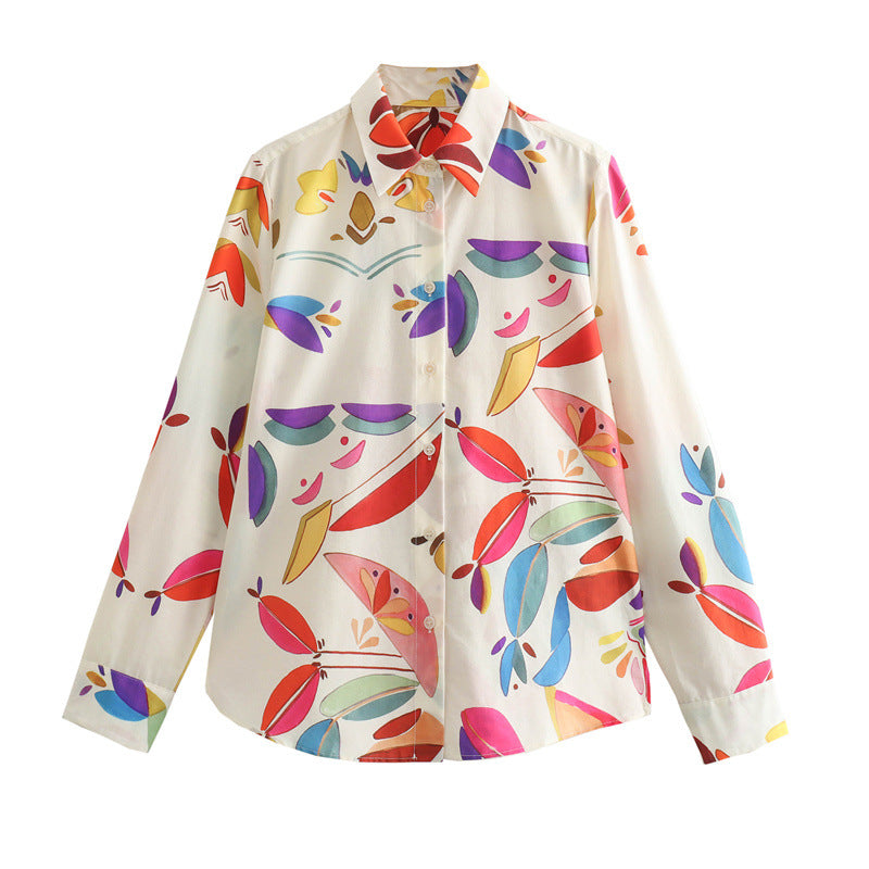 Abstract printed shirt lace-up straight trousers two-piece set