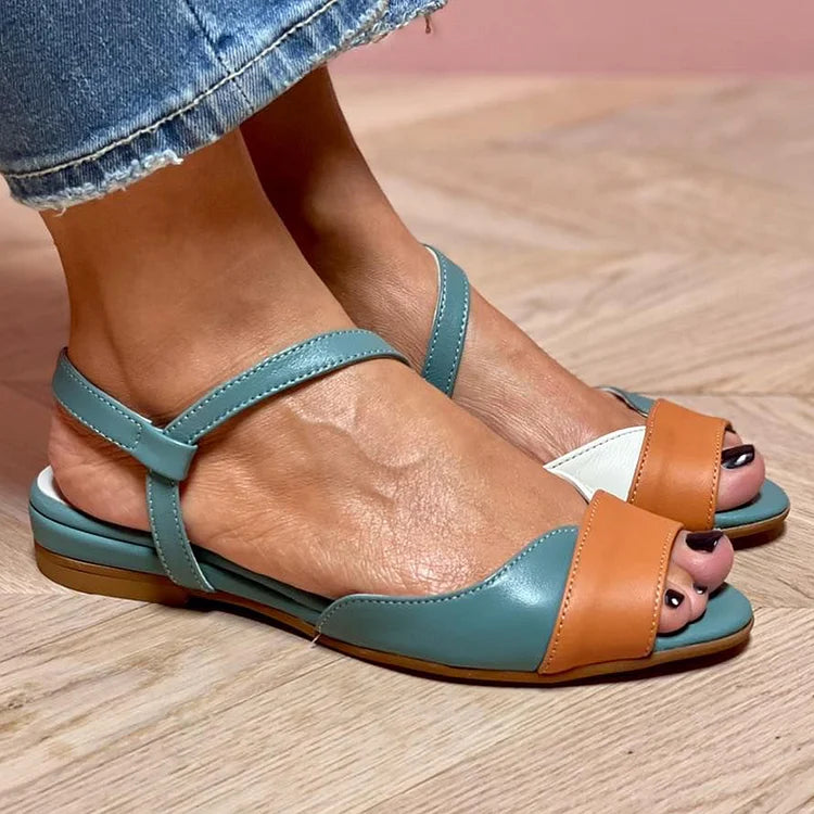 Color Block Slingback Strap Peep Toe Quilted Sandals