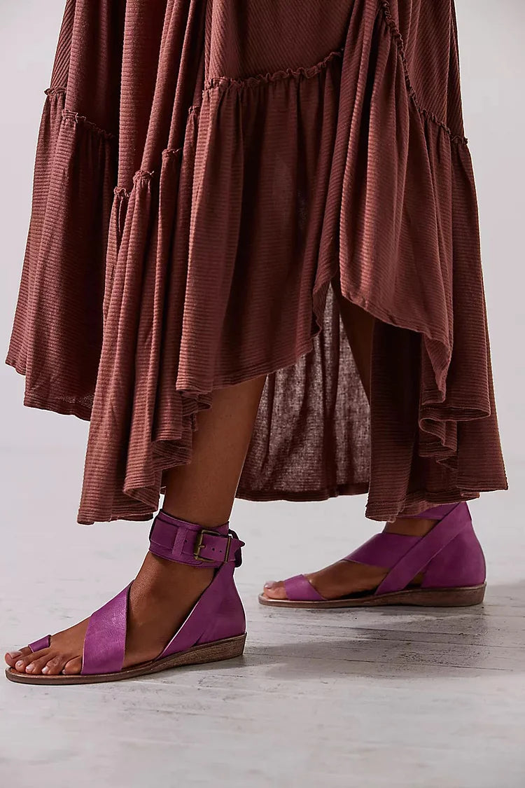 Ankle Strap Buckle Solid Color Toe Ring Purple Sandals
