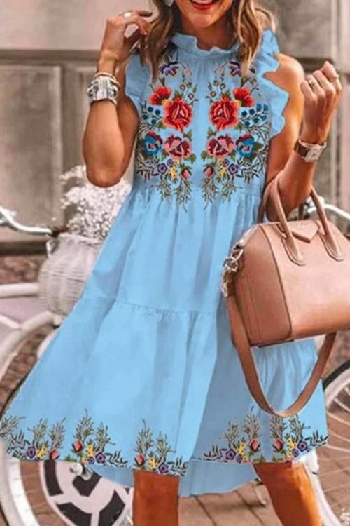 Abito midi con balze a stampa floreale casual