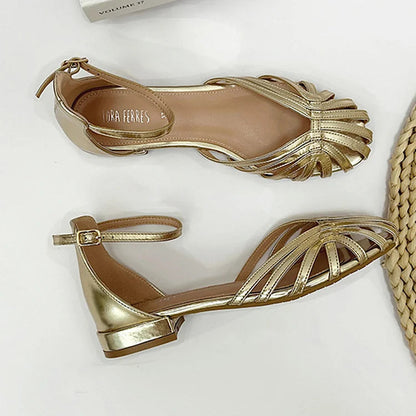 Strap Out Ankle Hollow Buckle Chic Color Solid Sandals