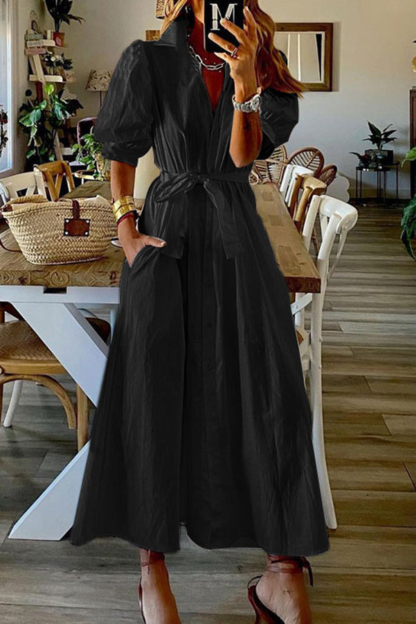 Vestito Midi Camicia Vintage con Tasche