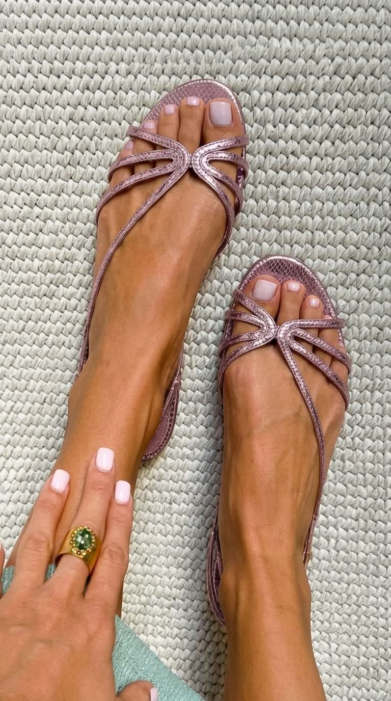 Metallic Snakeskin Embossed Strappy Sandals