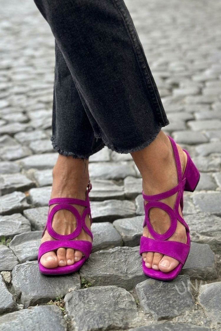 Square Toe Round Cut Out Slingback Strap Yellow Sandals Heels