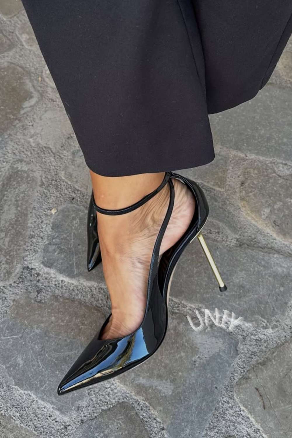 Black Patent Ankle Strap Stiletto Heels