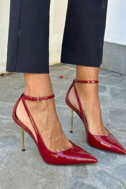 Black Patent Ankle Strap Stiletto Heels