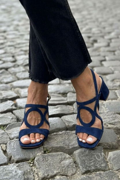 Square Toe Round Cut Out Slingback Strap Yellow Sandals Heels