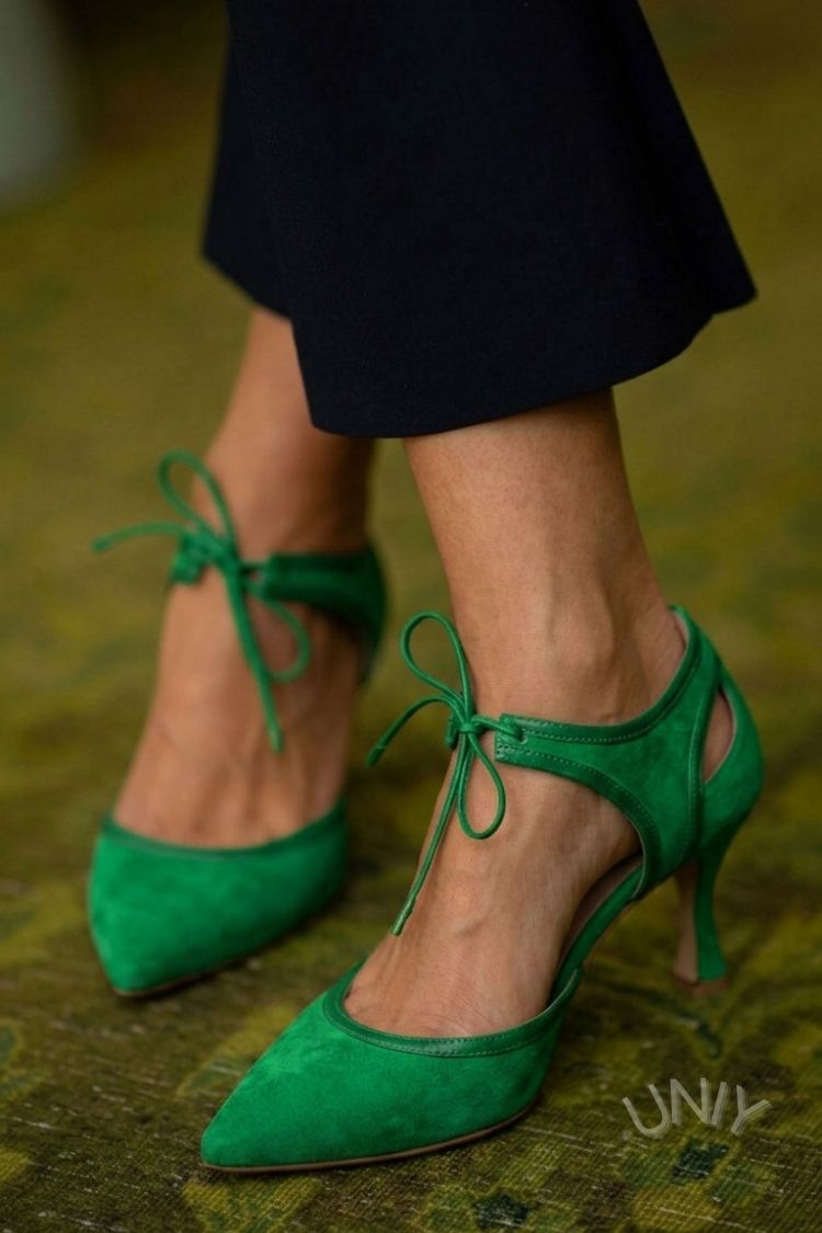Pink Faux Suede Two-Tone Pointed Toe Bow Tie Kitten Heels
