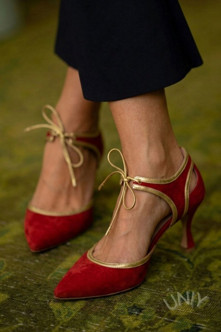 Pink Faux Suede Two-Tone Pointed Toe Bow Tie Kitten Heels