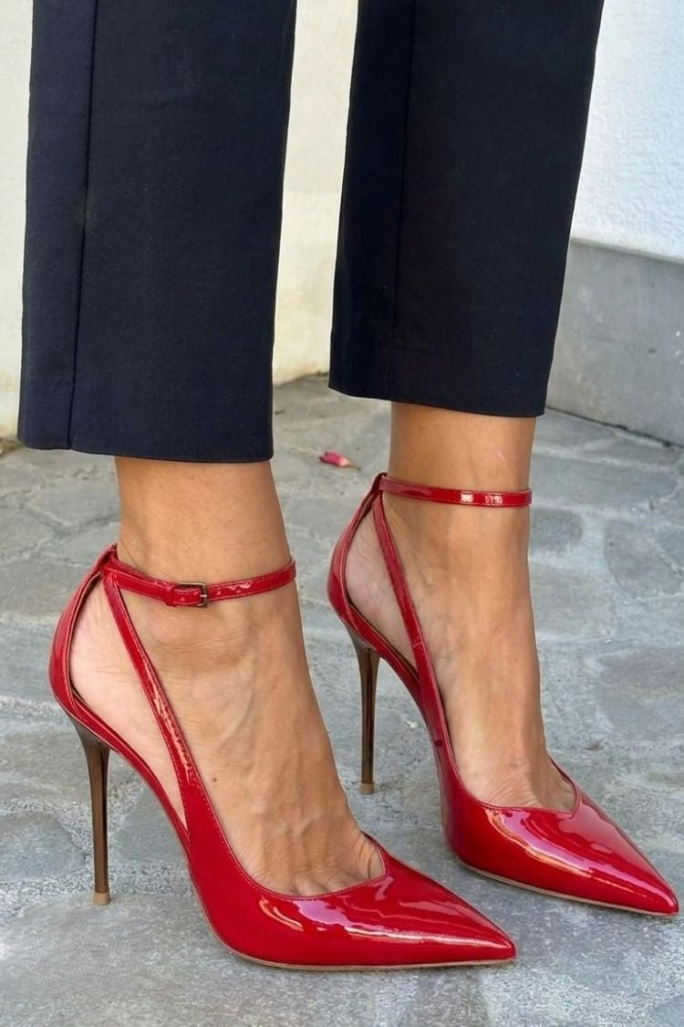Black Patent Ankle Strap Stiletto Heels