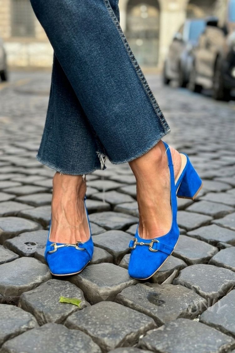 Olive Suede Slingback Bit Detail Block Heels