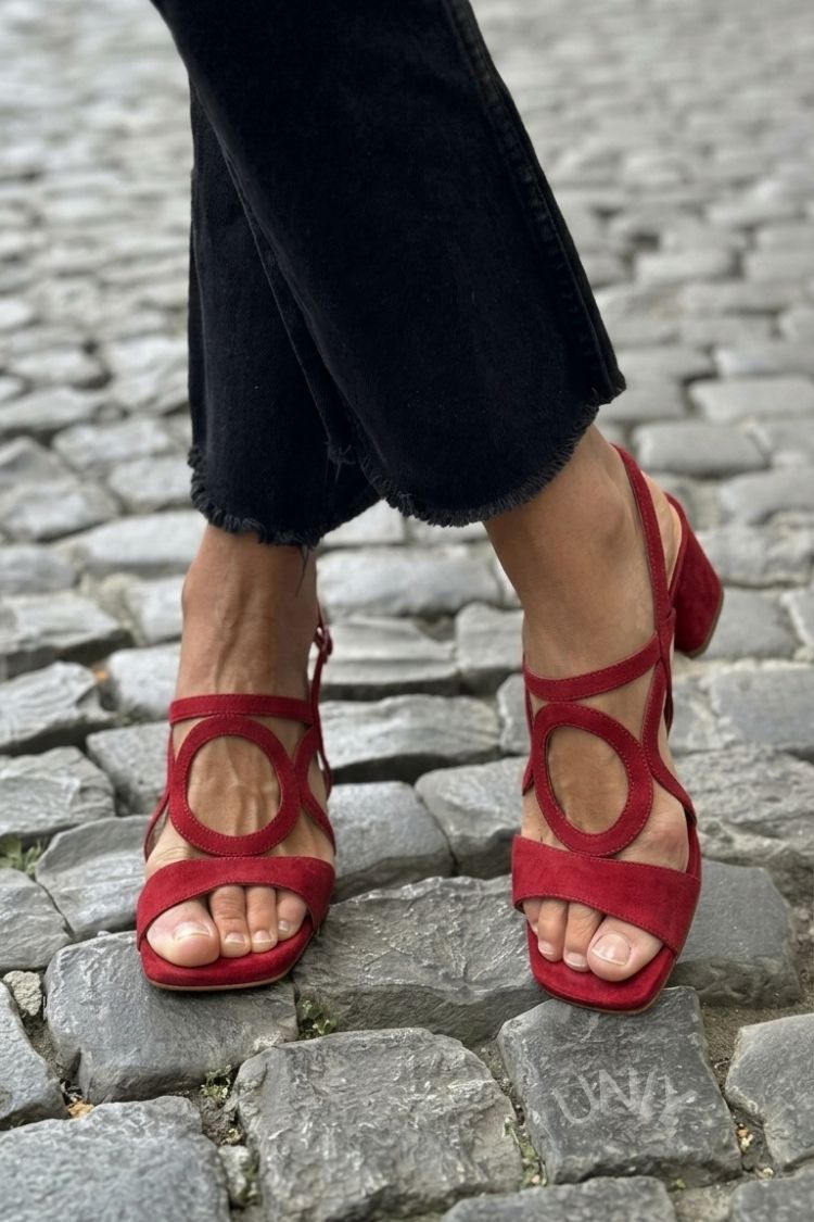 Square Toe Round Cut Out Slingback Strap Yellow Sandals Heels
