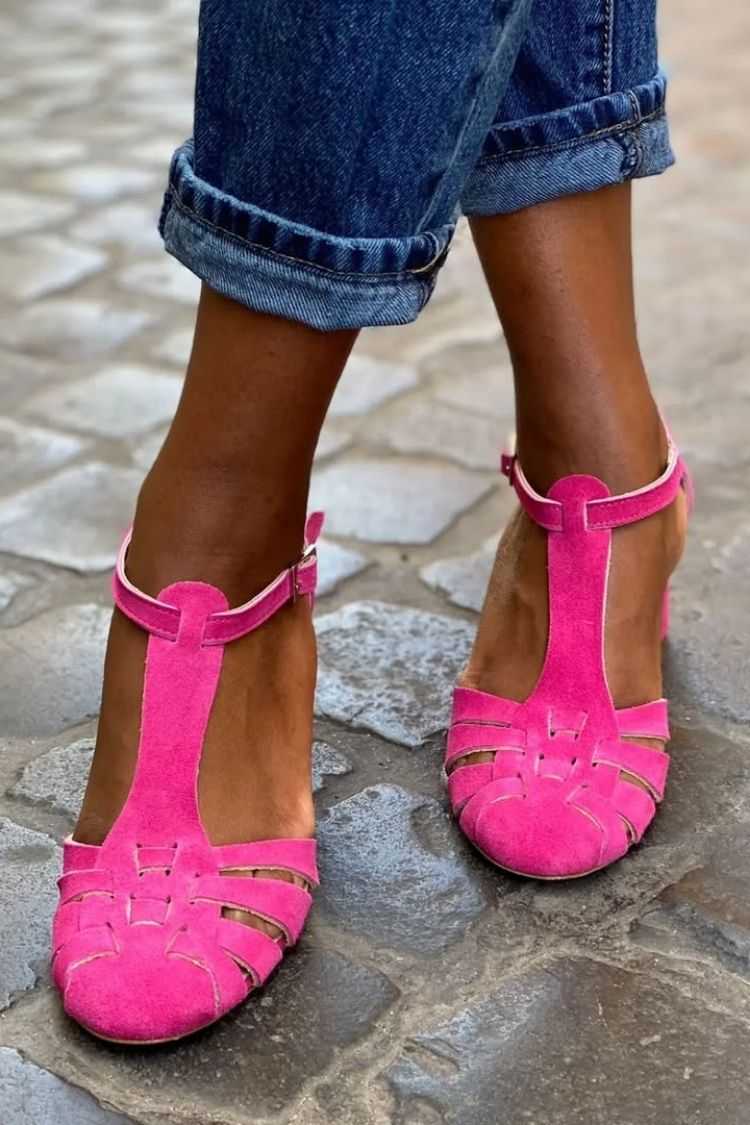Suede T Strap Cutout Block Heels [Pre Order]