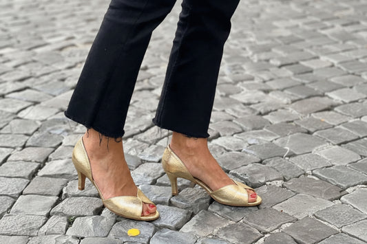 Chic Gold Leather Peep Toe Cutout Stiletto Fashion Sandals [Pre Order]