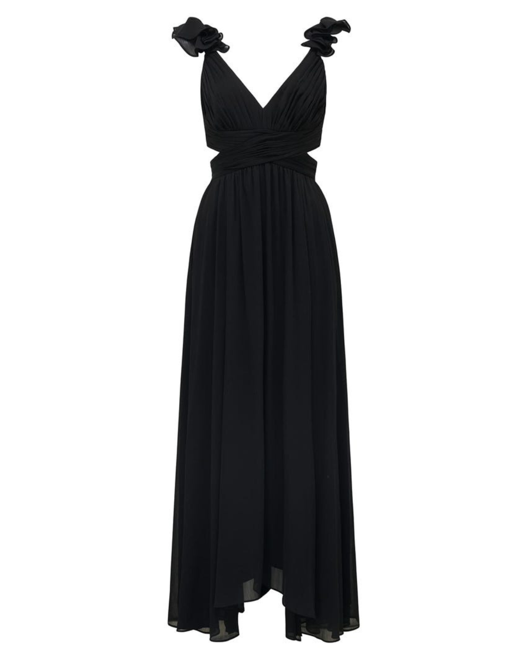 Vestido largo con volantes en los hombros