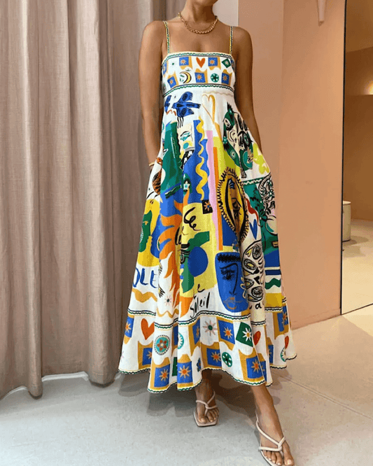 Chique slipjurk met geometrische graffiti prints