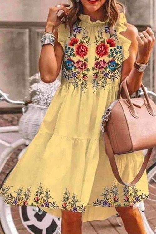 Abito midi con balze a stampa floreale casual