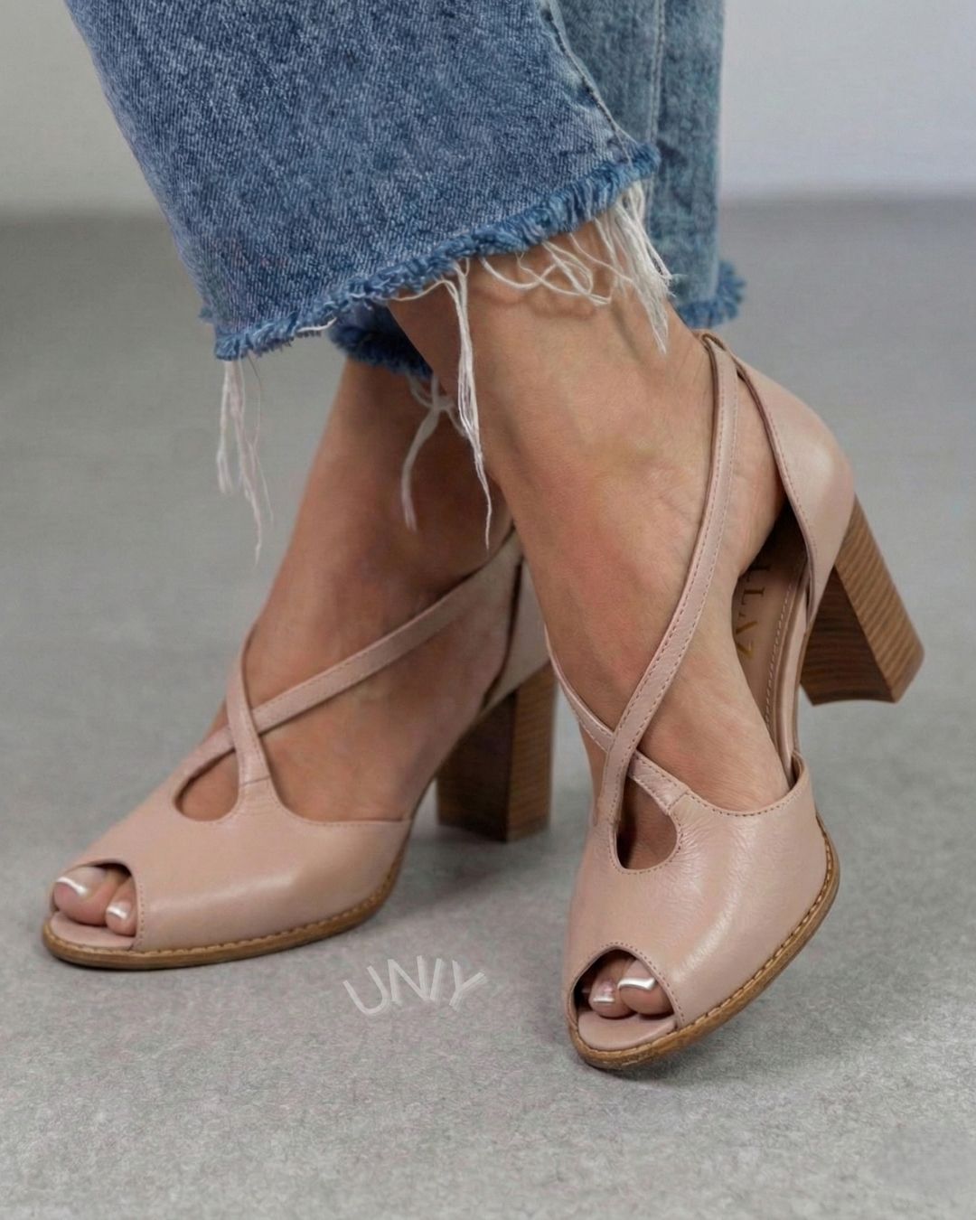Blush Pink Cross Strap Open Toe Elegant Block Heel Sandals