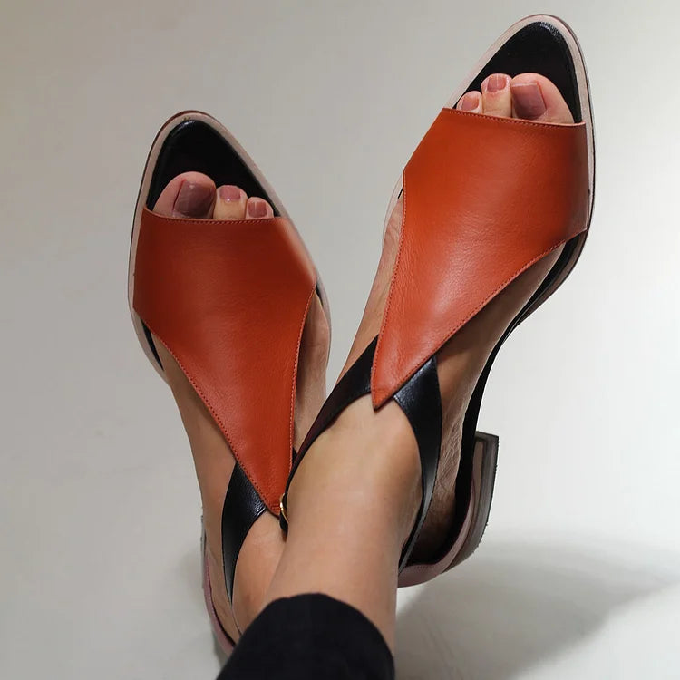 Color Block Cutout Pointed Peep-Toe Casual Sandals