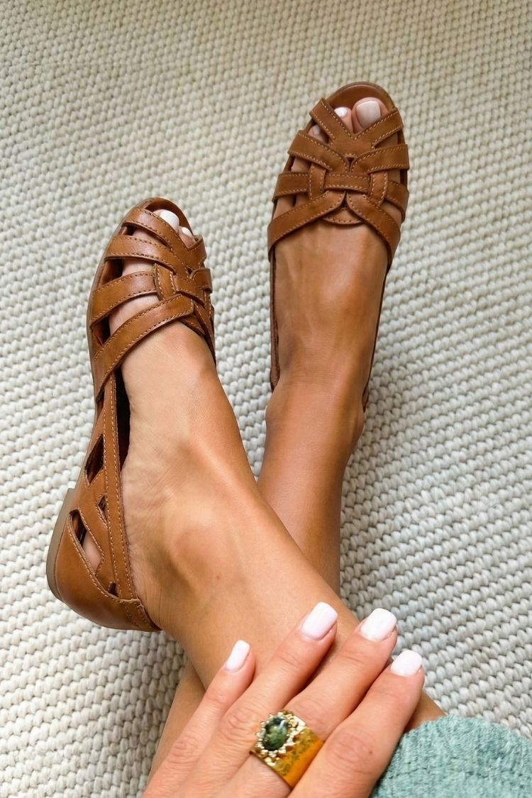 Chic Brown Pointed Toe Woven Cage Flat Casual Sandals