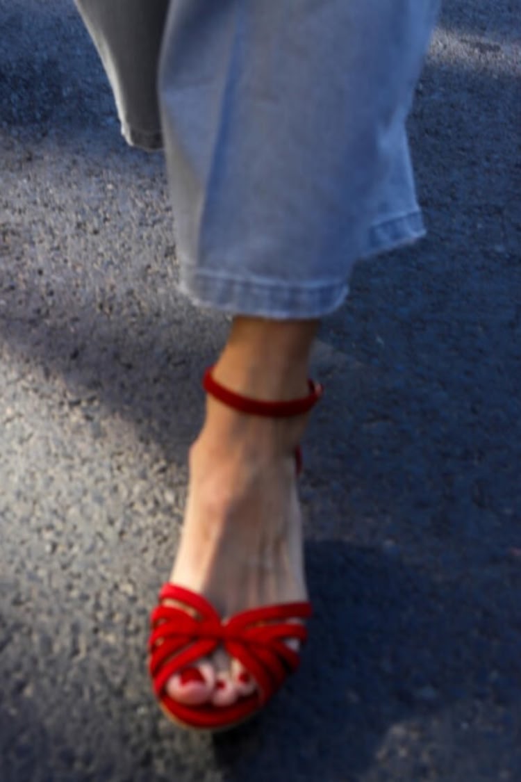 Red Suede Criss Cross Open Toe Slide Sandals [Pre Order]