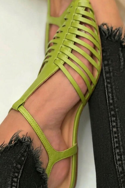 Casual Plain Hollow Out T-Strap Pointy Toe Black Sandals