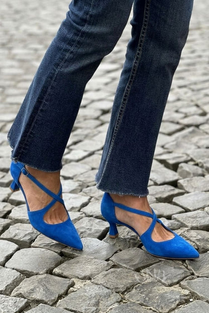 Cross Strap Buckle Solid Color Pointed Toe Khaki Low Heels