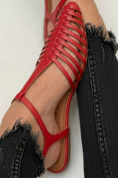 Casual Plain Hollow Out T-Strap Pointy Toe Black Sandals