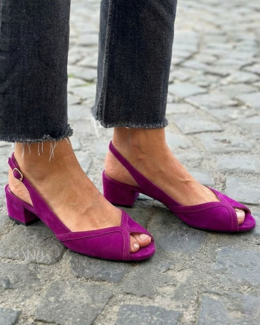 Chic Magenta Suede Peep Toe Slingback Block Heels [Pre Order]
