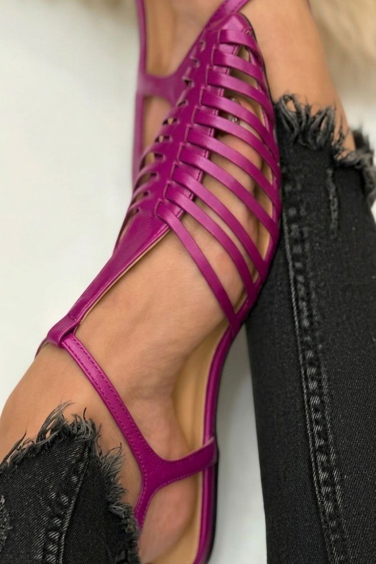 Casual Plain Hollow Out T-Strap Pointy Toe Black Sandals