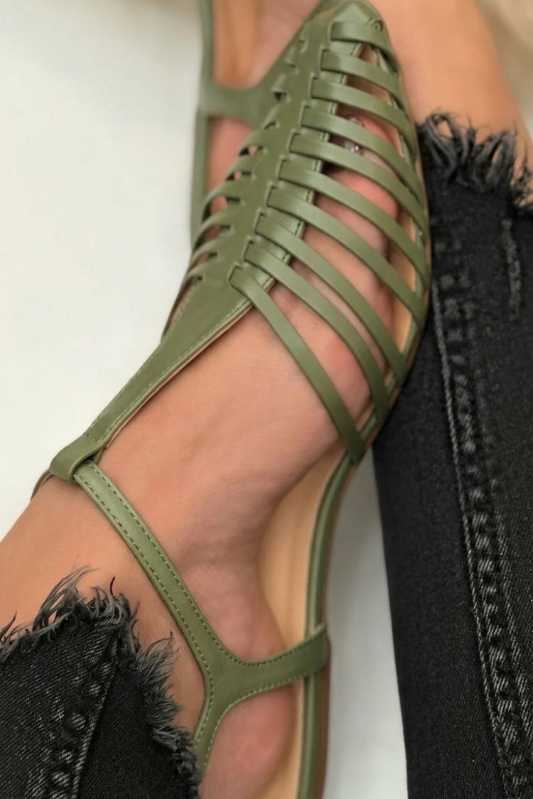 Casual Plain Hollow Out T-Strap Pointy Toe Black Sandals