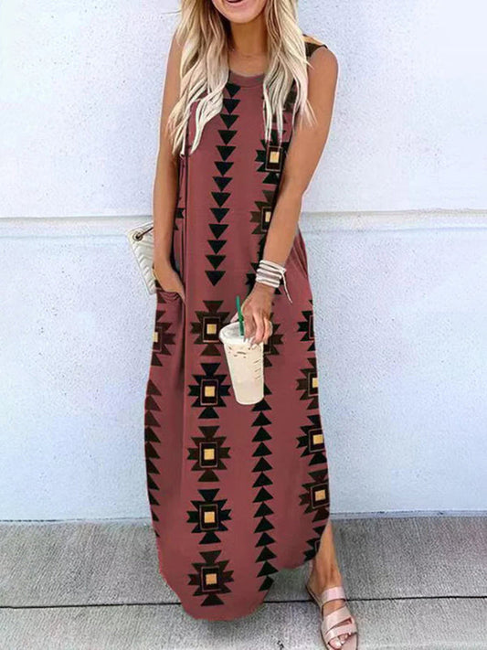 Maxi-jurk Celina met geometrische hippieprint en zakken