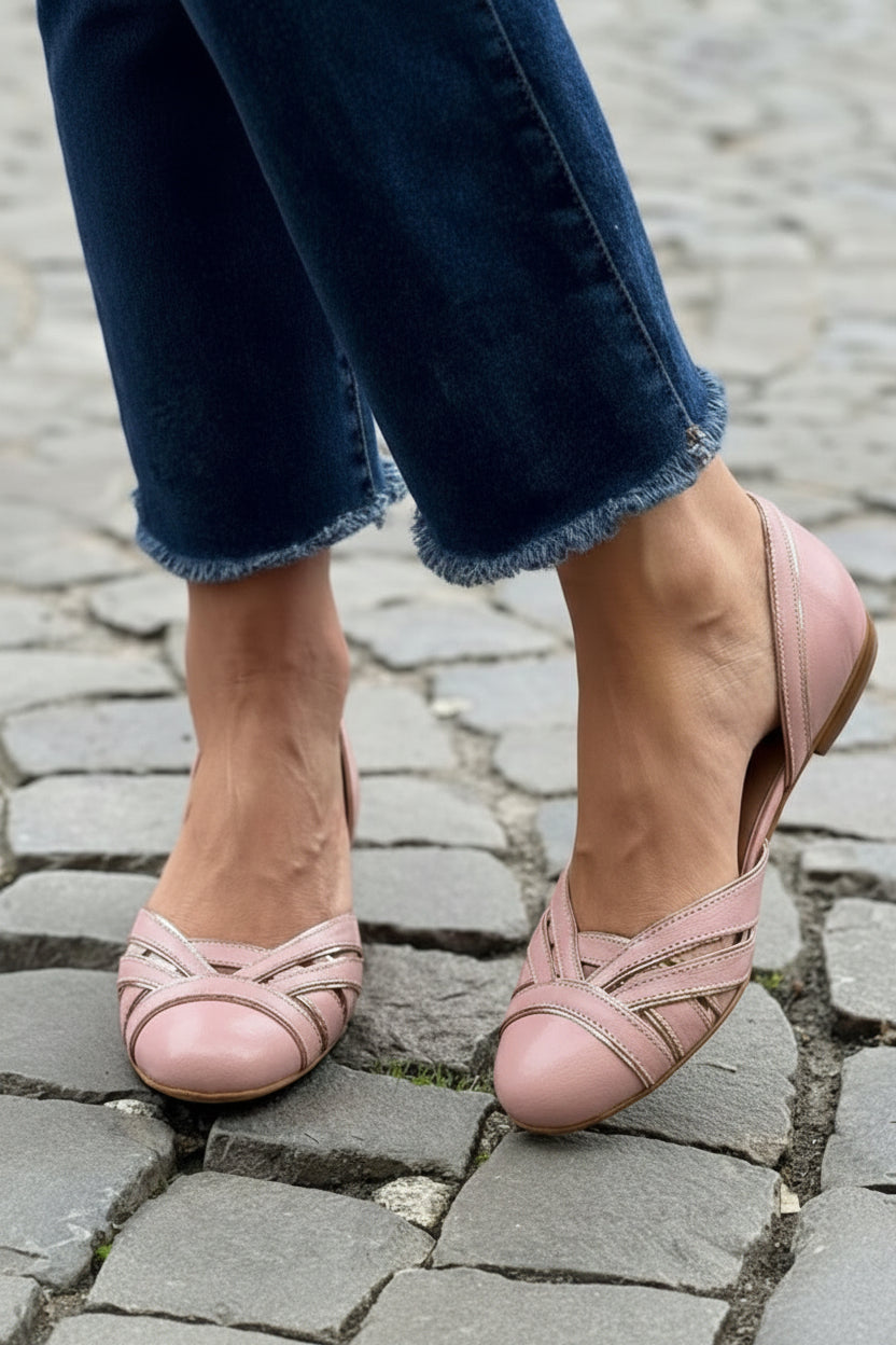 Pink Round Toe Gold Metallic Comfortable Versatile Ballet Flats