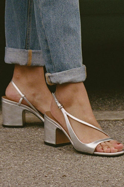 Metallic Strappy Block Heel Sandals