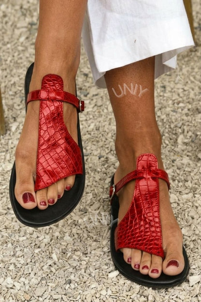 Crocodile Embossed Instep Strap Buckle Flip Flops Sandals