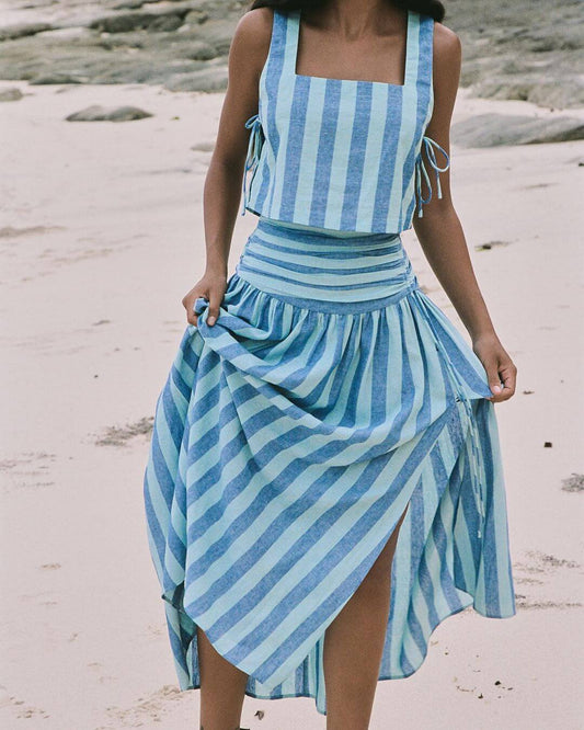 Vetersluiting Tank en Gerimpelde Taille Midi Rok Set