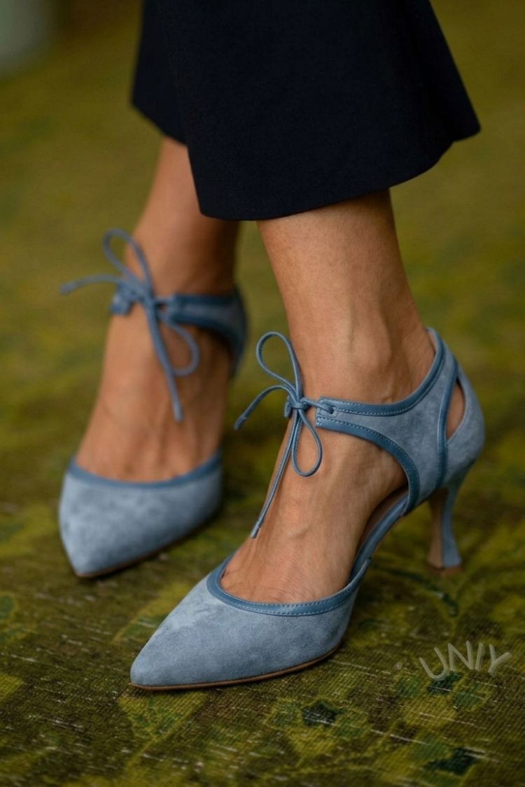 Pink Faux Suede Two-Tone Pointed Toe Bow Tie Kitten Heels