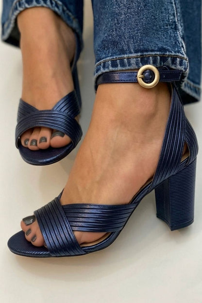 Textured Ribbed Sandals Toe Ankle Strap Gold Peep Heels