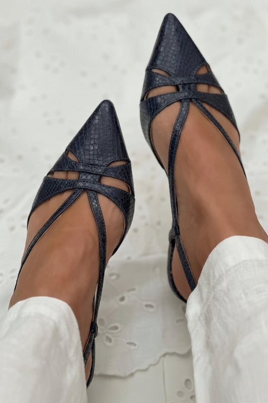 Black Pointed Toe Strappy Slingback Elegant Kitten Heels [Pre Order]