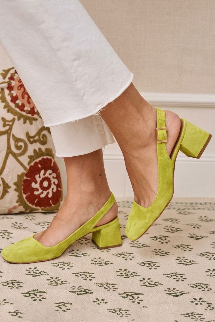 Stylish Plain Square Toe Slingback Strap Buckle Chunky Khaki Heels
