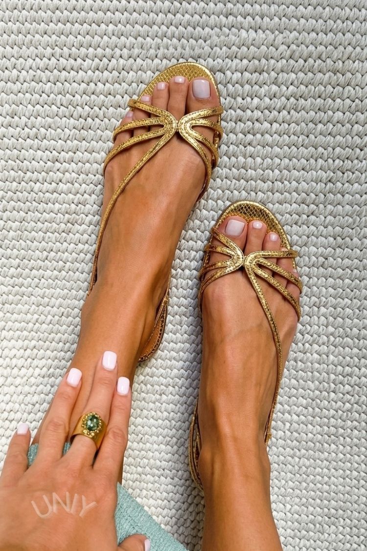 Metallic Snakeskin Embossed Strappy Sandals